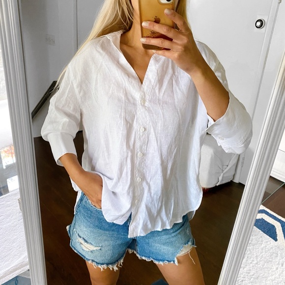 🐚 ZARA WHITE LINEN LOOSE FIT COLLARED SHIRT! - Picture 6 of 12